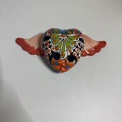 Mexican Talavera Flying Heart Wings Pottery 9” Wide Wall Decor Folk Art