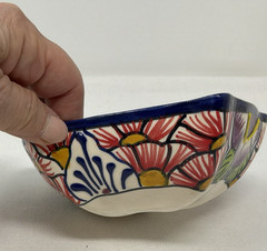 Talavera Mexican Pottery Pentagon 5 Sided Folk Art Floral Bowl Vintage